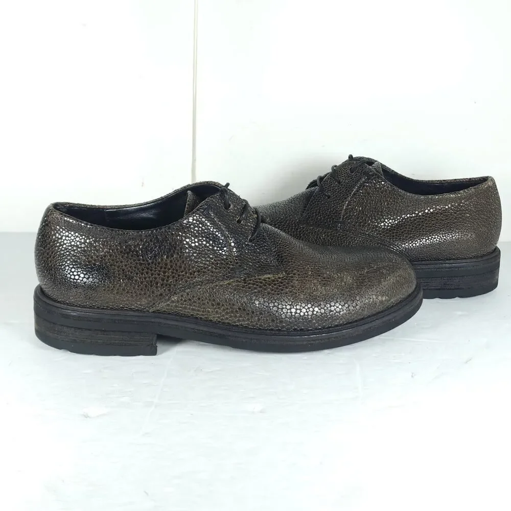 HALMANERA Women's US7-7,5 EU38 Green Leather Animal Print Lace Up Oxford Shoes